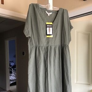 NWT Briggs Womens V-neck Linen Blend Dress-Small